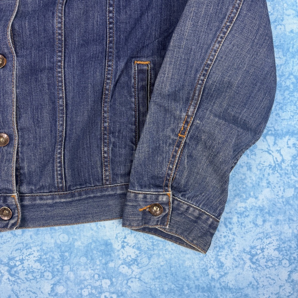 LL Bean Womens Flannel Lined Denim Trucker Jacket Blue Medium 500337 - Picture 3 of 16